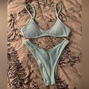 Aerie Ribbed Bikini Set + Matching Skirt Cover-Up – Light Blue – Size S